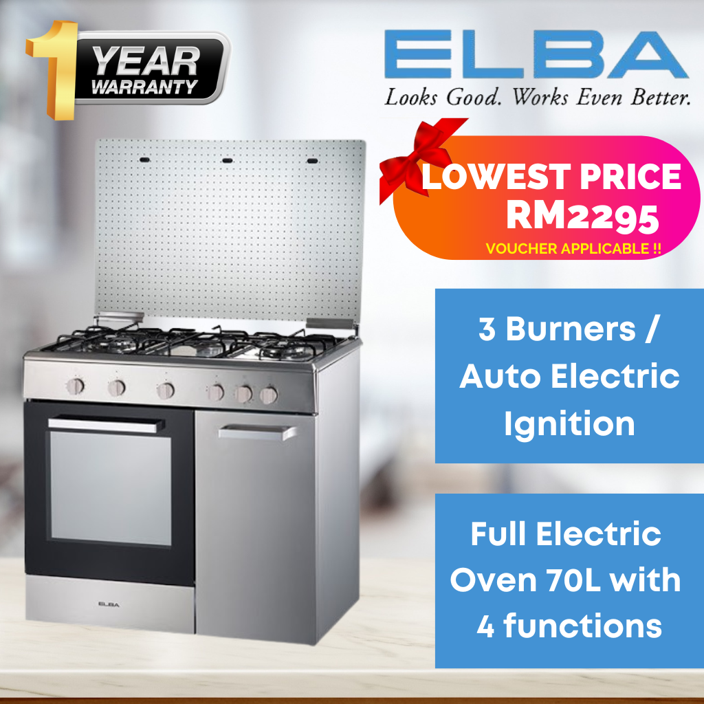 (POS by Seller) ELBA Standing Gas Cooker 3 Burner (70L Electric Oven