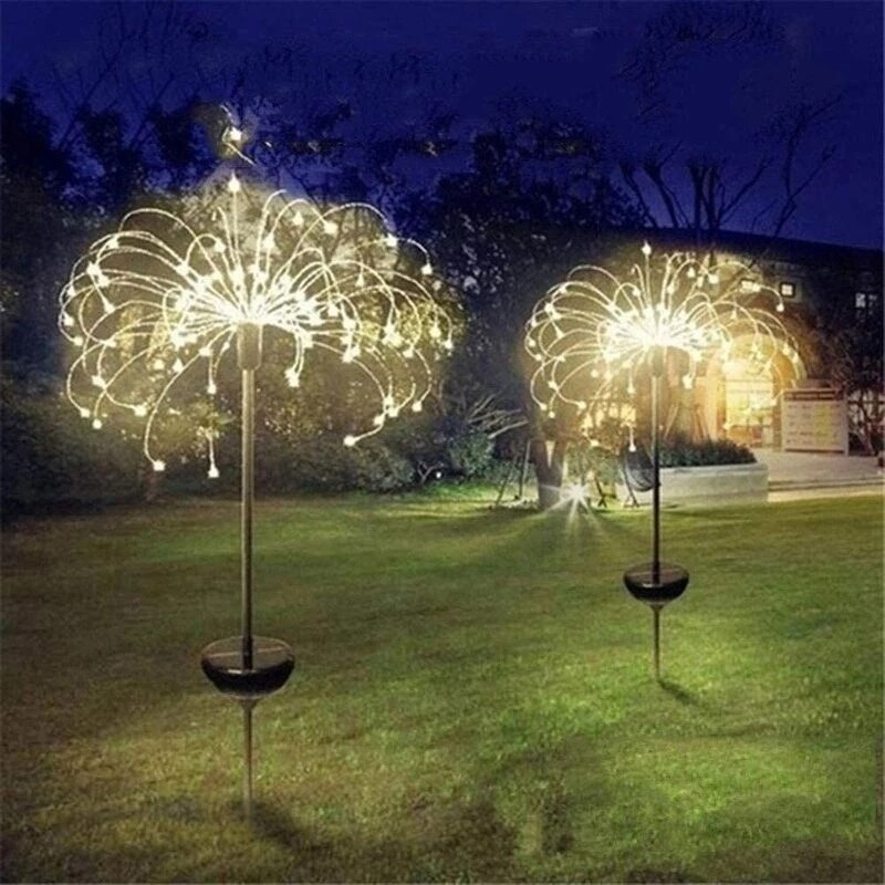 【lightingeverthing】Solar Powered Outdoor Grass Globe Dandelion Fireworks Lamp Flash String 90 /120/150 LED For Garden Lawn Landscape Holiday Light