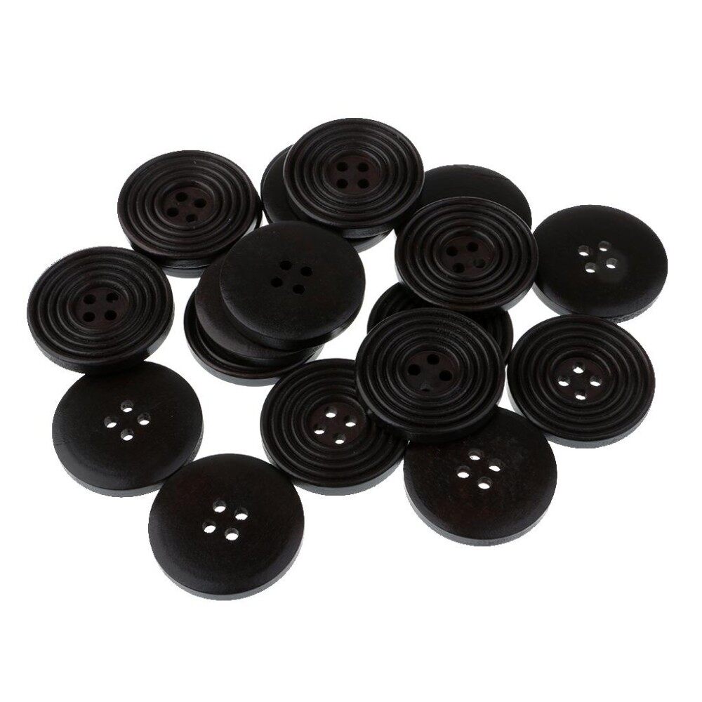 Perfeclan 20pcs Wood Buttons Sewing 4 Holes Round Clothing Accessories 30mm Black/Brown