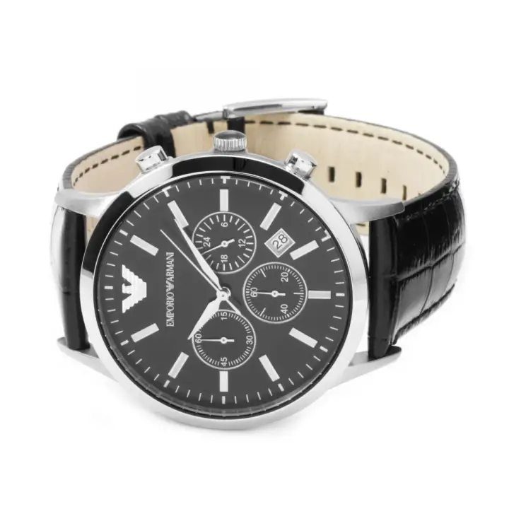 emporio armani watch men's black leather strap ar2447