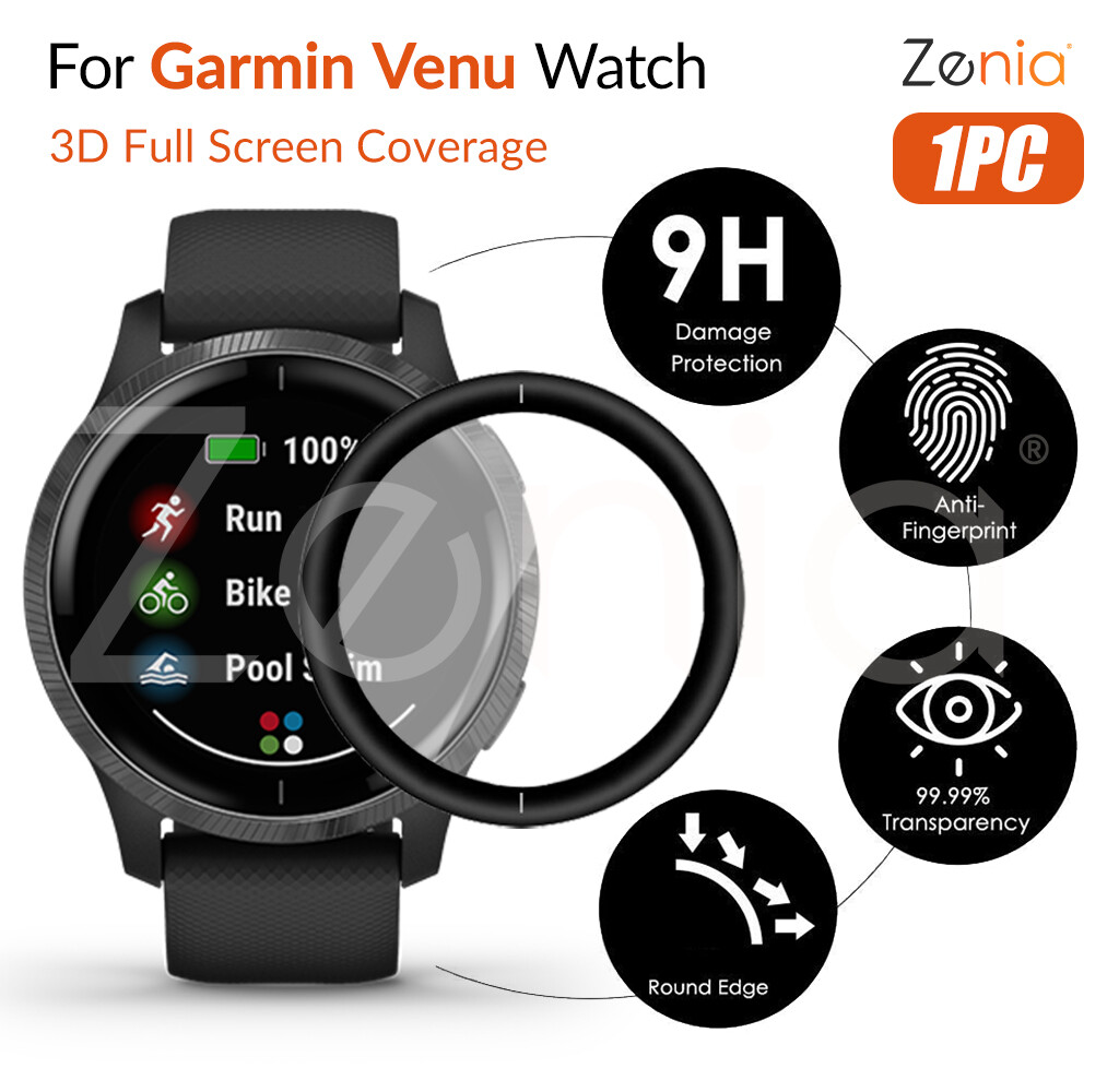 Zenia 1PC 20D HD Full Screen Curved Edge Full Coverage Protector Film for Garmin Venu Smart Sport Watch HD 9H 3D Protective Glass Explosion-proof Anti Scratch Film Accessories