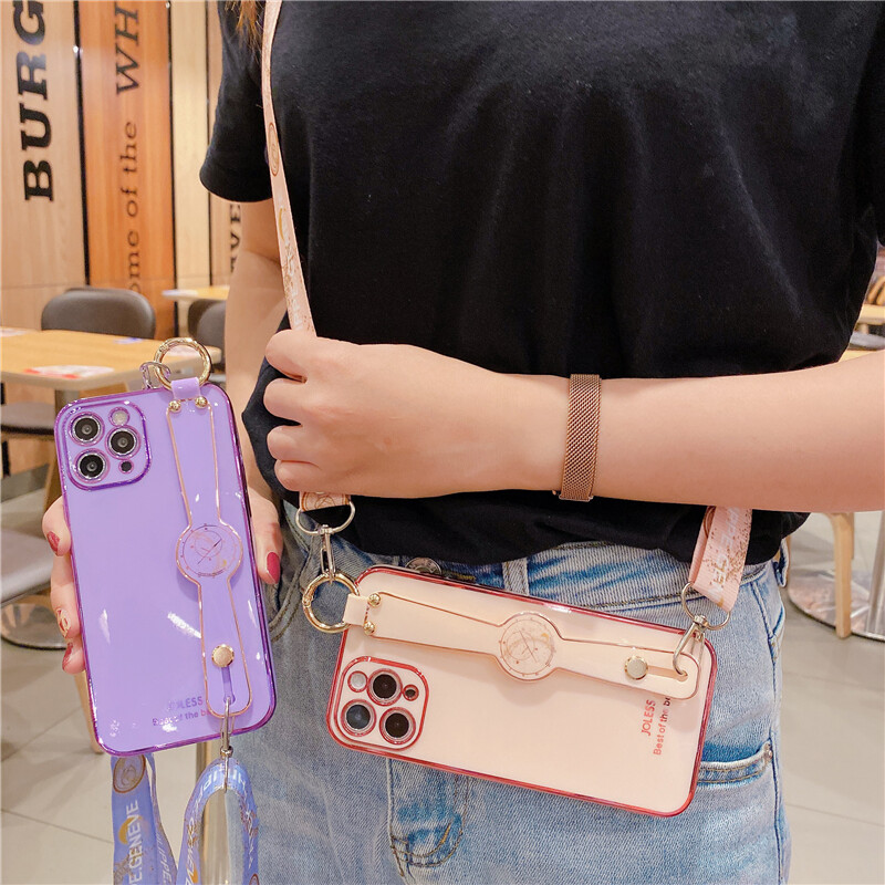 TOPZERO Plating Wristband Phone Holder Soft Silicon Case For iPhone 12 Pro Max 11 Pro Max 7 8 Plus Strap Lanyard TPU Cover Case For iPhone XS Max X XS XR