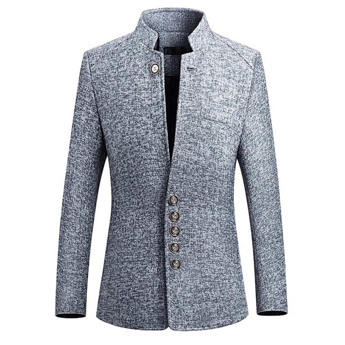 Top Sale Men's Stand Collar Suit Korean Ultra Slim Single Row Jacket Coat Outwear