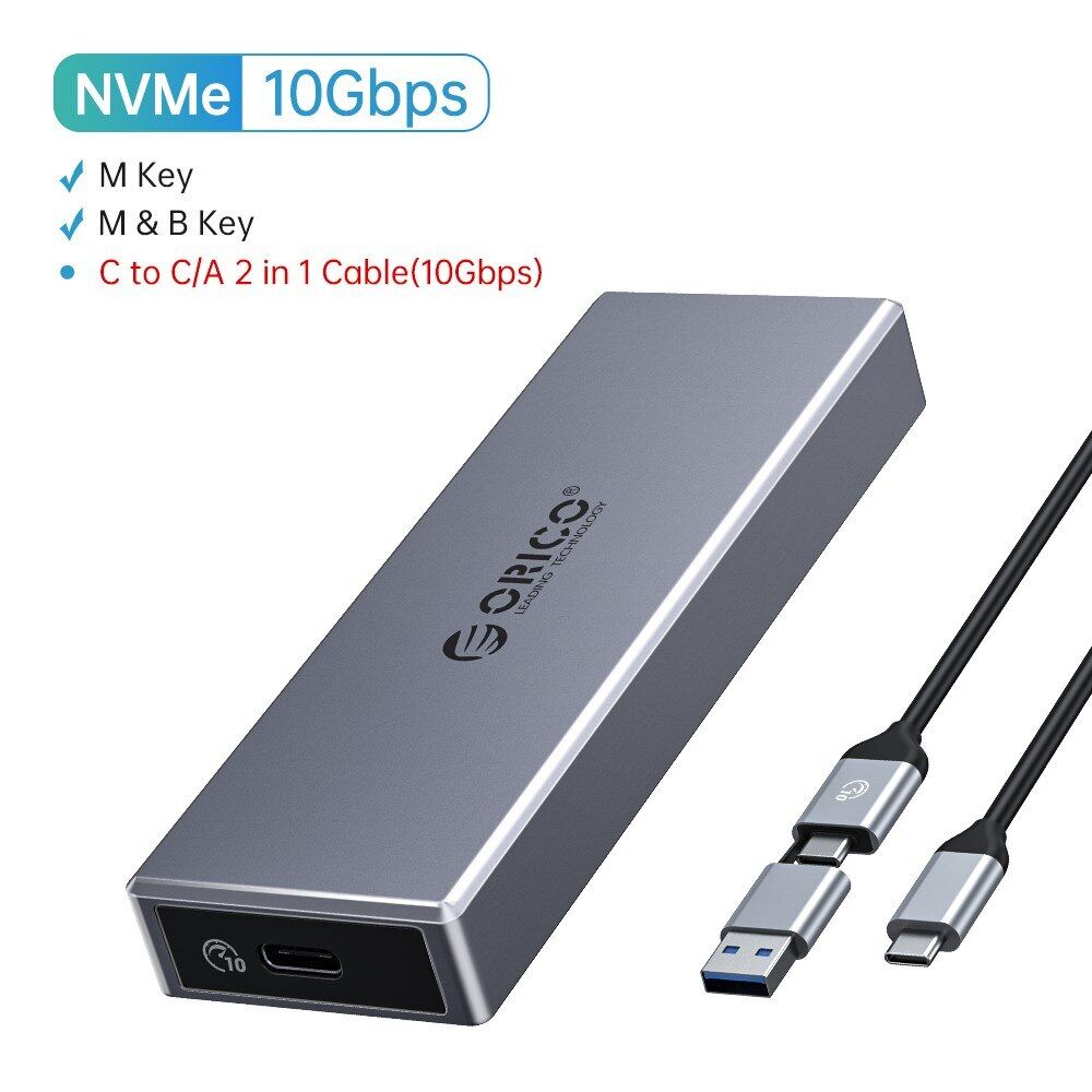 Orico tool free aluminum m2 sata ssd case sata 6gbps nvme 10gbps pcie type c m.2 ssd enclosure b&m key solid state drive case