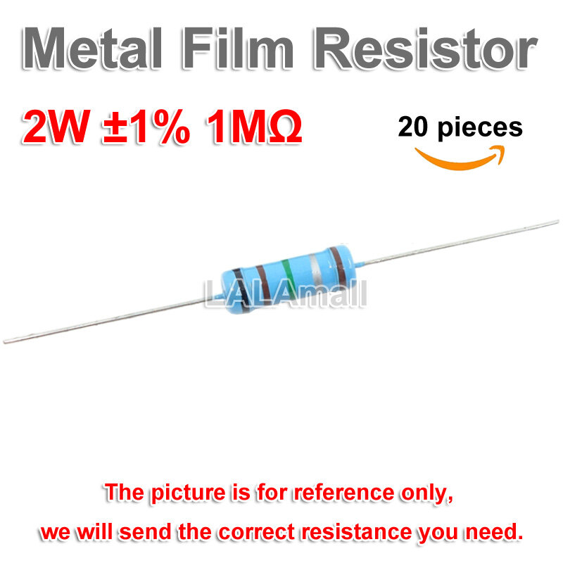 20pcs Metal Film Resistor 2W 1M - 10M Resistors 1% 1M 1.2M 1.5M 2M 2.2M 3M 3.3M 4.7M 10M ohm Resistance 5x15mm