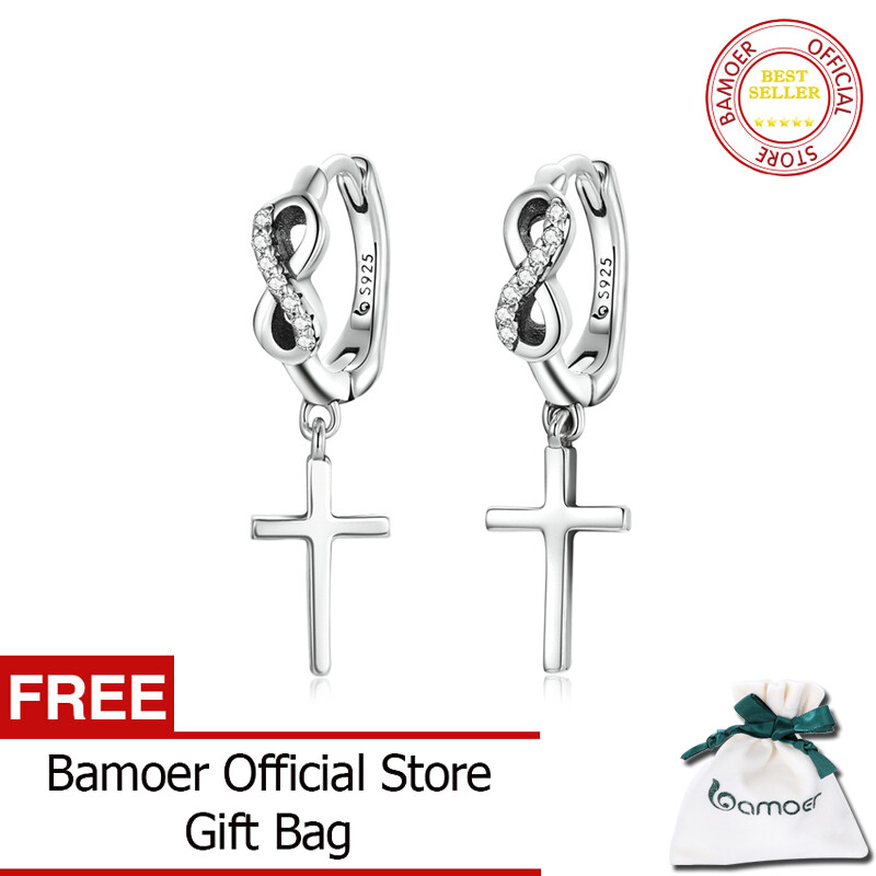 BAMOER Vintage Personality Creative Cross Earrings Love 925 Sterling Silver Earrings for Women Statement Fashion Jewelry BSE474