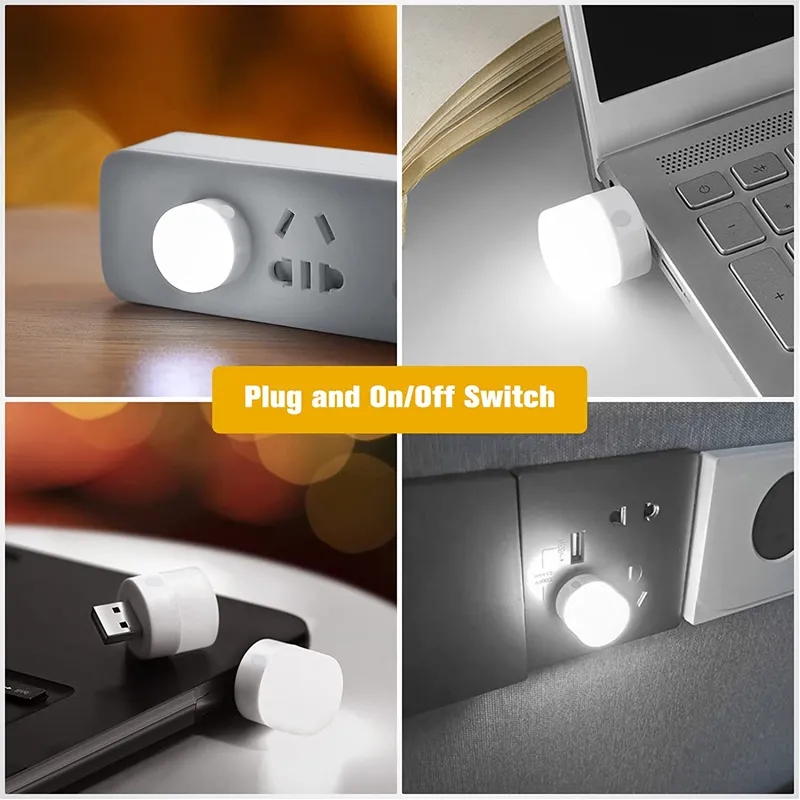 10 cái USB mini đèn ban đêm màu trắng ấm bảo vệ mắt Đèn đọc sách Phích cắm USB PC Ô tô điện Đèn Led sạc đèn ngủ