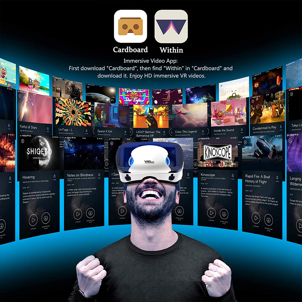 VRG Pro 3D Kính VR Thực Tế Ảo Toàn Màn Hình Trực Quan Góc Rộng Kính VR, Áp Dụng Cho Các Thiết Bị Điện Thoại Thông Minh 5-7 Inch, Độc Lập Tròng Kính Có Thể Điều Chỉnh, Núm Điều Chỉnh Khoảng Cách Học Sinh, Điều Chỉnh Khoảng Cách Đối Tượng, tùy Chọn Cho Ngườ