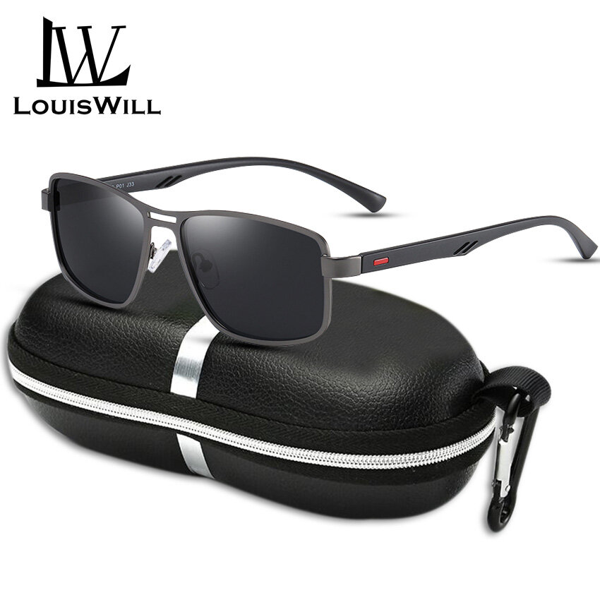 LouisWill Men Sunglasses Polarized Sunglasses UV400 TAC Lens Sunglasses Men's Classic Square Lens Eyewear TR90 Light Frame Sun Glasses with Free Box