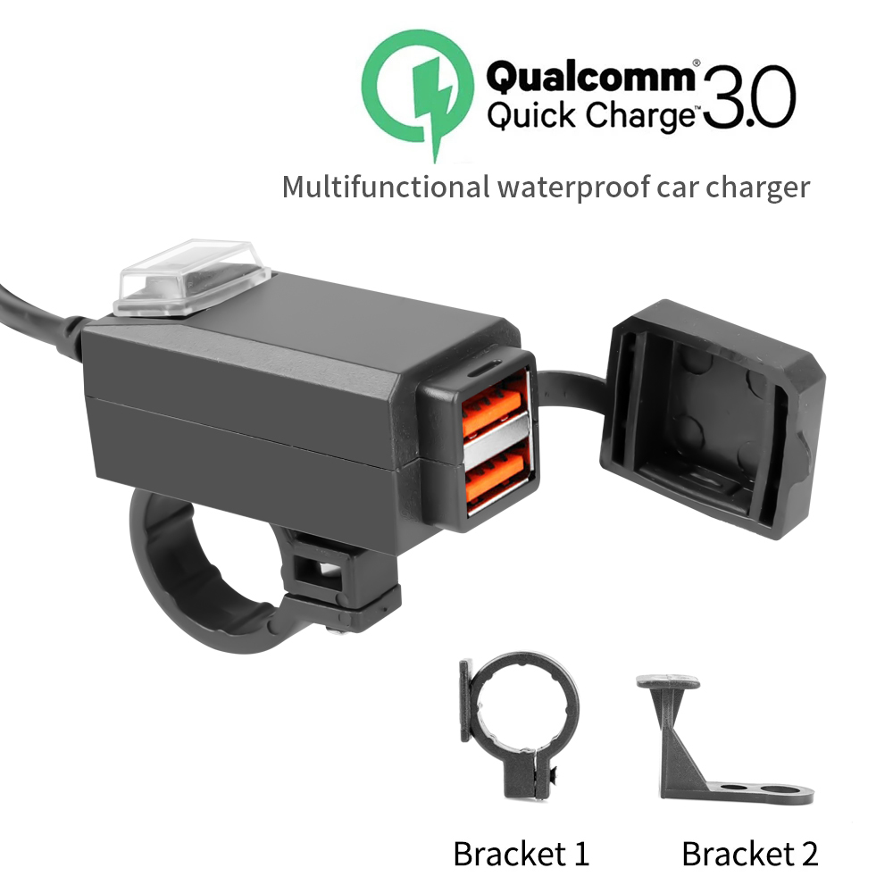Kebidumei QC 3.0 Dual USB 12V Car Charger Power Supply Adapter Quick Change Waterproof for Motorcycle SmartPhone