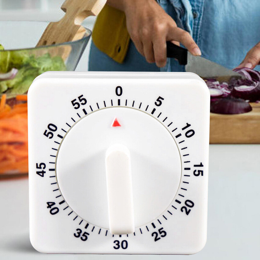 60 Minutes Kitchen Timer Count Down Silent Alarm Reminder White Square Mechanical Timer For Kitchen Classroom Homework Office
