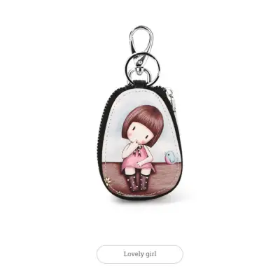 Cute Cat Painted Design Key Bag Women PU Leather Key Wallets Housekeepers Car Key Holder Case New Leather Keychain Pouch