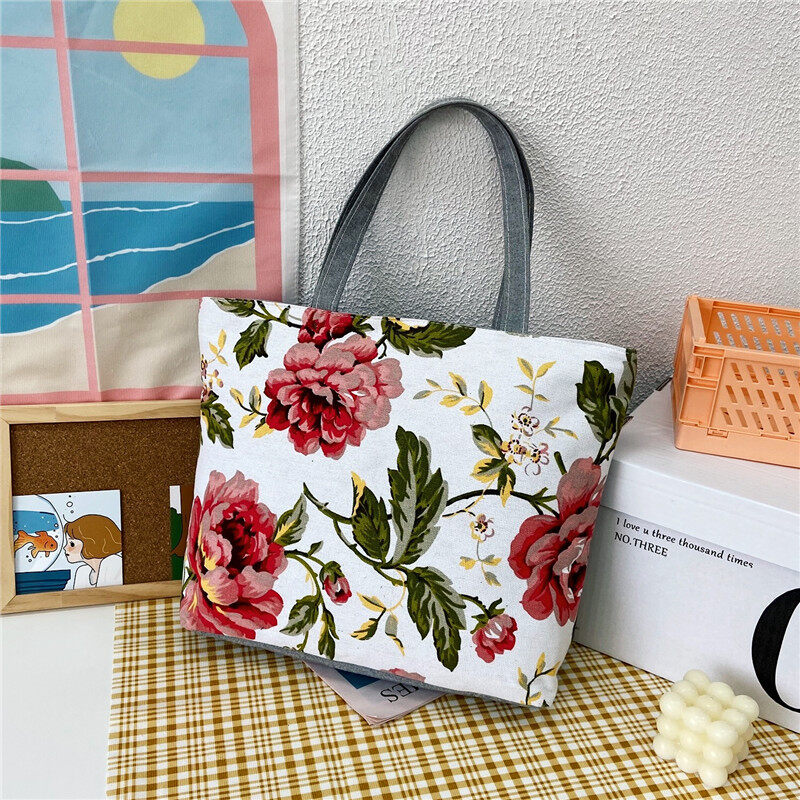 QFDI New women's bag fashion shoulder bag Large capacity Tote bag printed Tote bag Korean style Tote bag art canvas bag