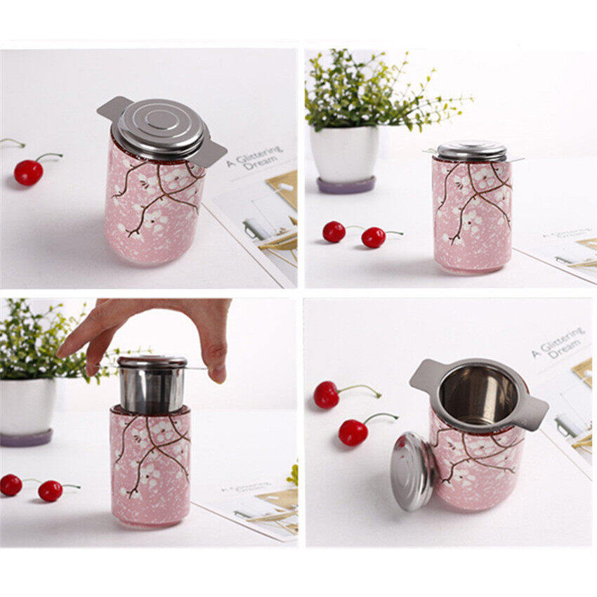 Thép không gỉ lưới trà Infuser kim loại cup strainer bộ lọc lá lỏng lẻo W/Công cụ nắp