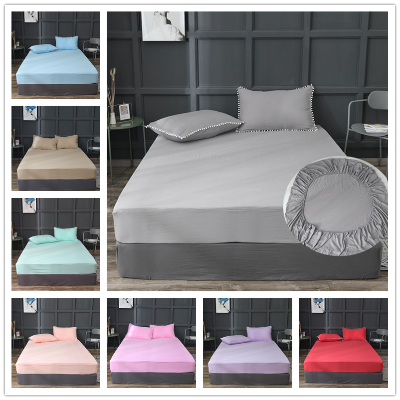 Solid Bed Sheet Fitted Sheet Solid Color Plain Bedding King Queen Size Bed Mattress Cover Bedsheet