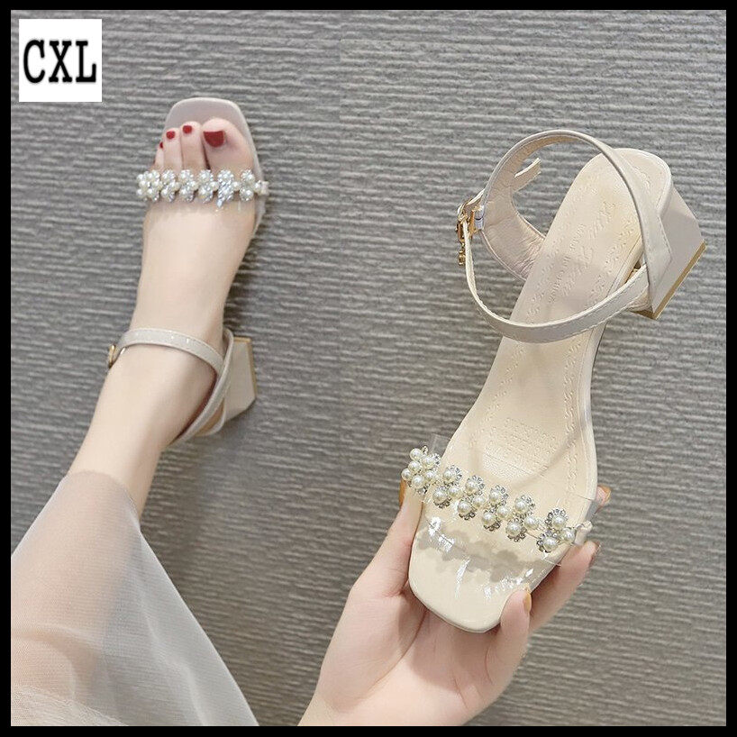 CXL Brand Fashion Shoes Beautiful 1.97 Inches High Heels Pearl Inlay Big Size Sandals For Women (Size 34-43)