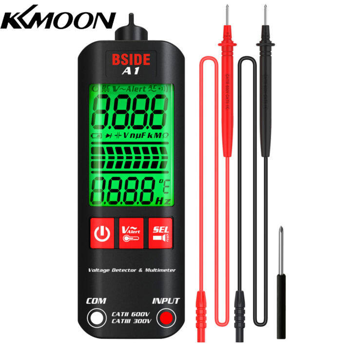 Kkmoon bside a1 mini multimeter lcd digital tester voltage detector 2000 counts dc/ac voltage frequency resistance ncv continuity live wire neutral wire check true rms meter