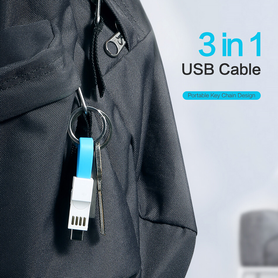 3 Trong 1 Cáp USB Micro USB Loại C Chiếu Sáng Cáp Cho iPhone XR X Samsung 2A Mini Keychain Sạc Cáp Cho Xiaomi Huawei