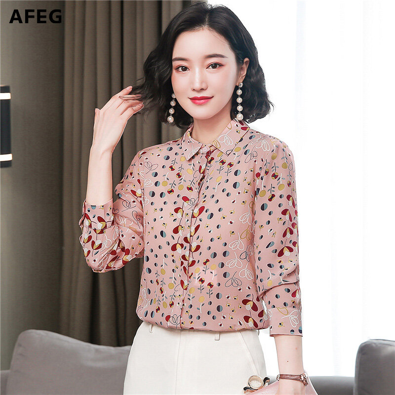 AFEG new style Korean women's long-sleeved floral elegant blouse for women