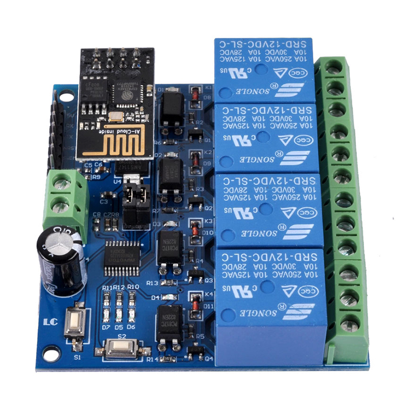 ESP8266 ESP-01 WIFI Module for Smart Home IoT Smart Furniture Application Controller 4 Channel WIFI Relay DC 12V