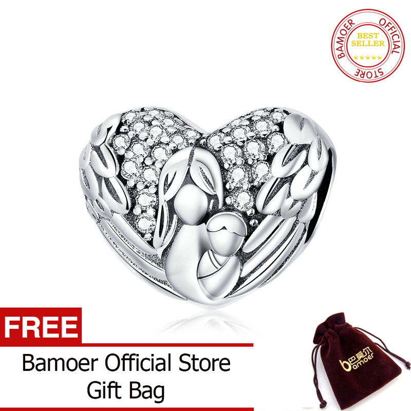 BAMOER Heart Shape Beads for Jewelry Making Real 925 Sterling Silver Dazzling CZ Charm for Original Bracelets Bangle SCC1462
