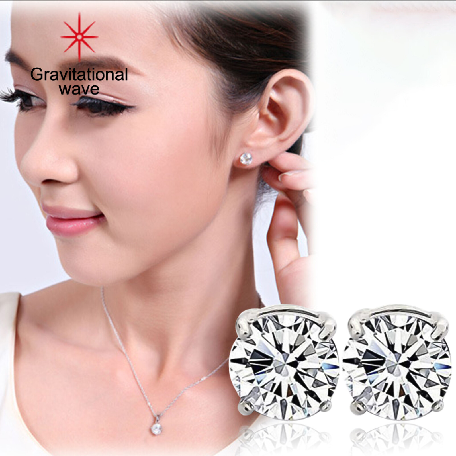 Gravitational wave Earrings 4 Claws Design Non-Piercing Alloy Magnet Rhinestone Inlaid Ear Stud for Party