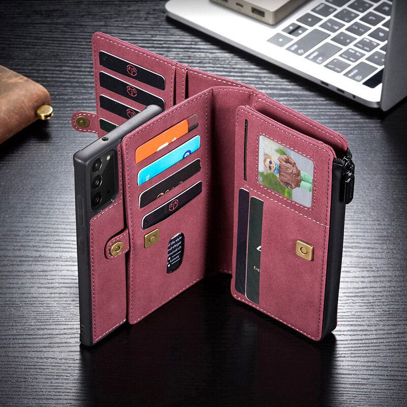 For Samsung Galaxy S20 Note20 S21 Ultra Note10 Plus A51 A71 Multifunction Genuine Leather Wallet Phone Bag Removable Case Cover
