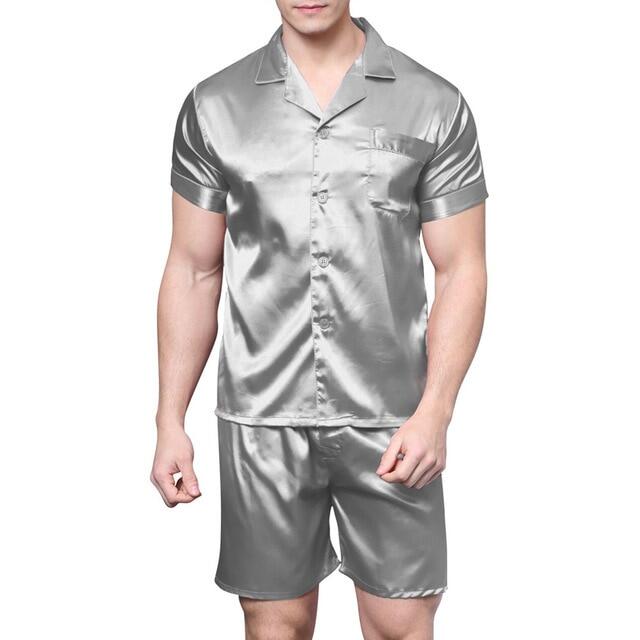 Tony&Candice Satin Silk Pajamas Shorts For Men Rayon Silk Sleepwear Summer Male Pajama Set Soft Nightgown For Men Pyjamas