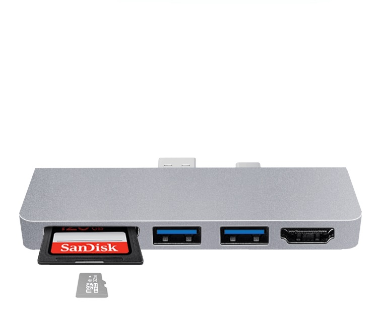 For Surface Pro 7/7+ USB C Hub, 5-in-1 Aluminum with 4K HDMI Adapter+ USB C
