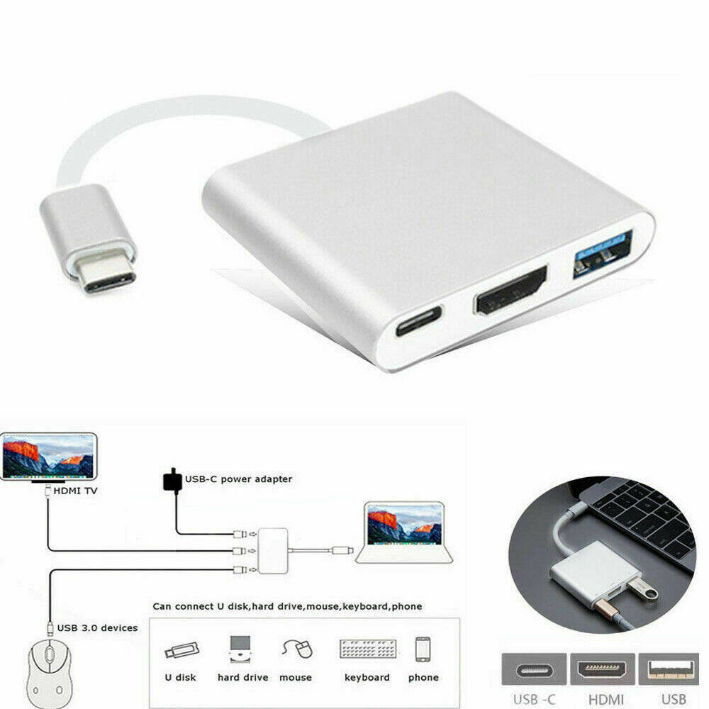 Cáp Chuyển Đổi Type C USB 3.1 Sang USB-C 4K HDMI USB 3.0 Hub 3 Trong 1