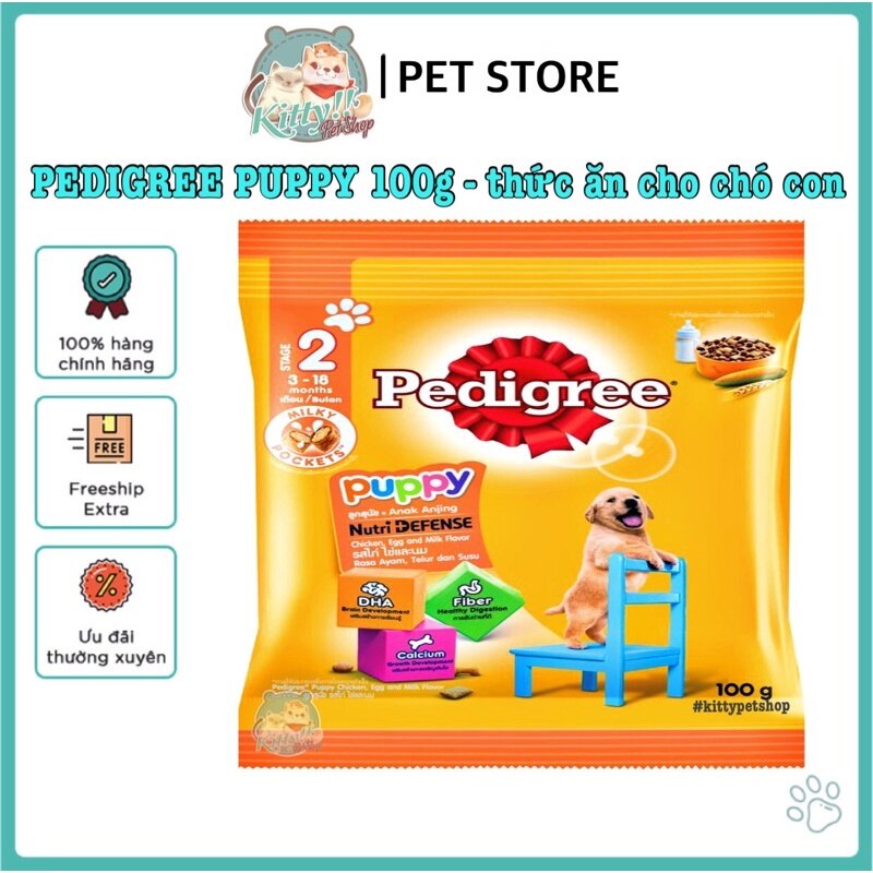 Thức ăn hạt Pedigree Puppy vị gà & trứng dành cho chó con, túi 100gram