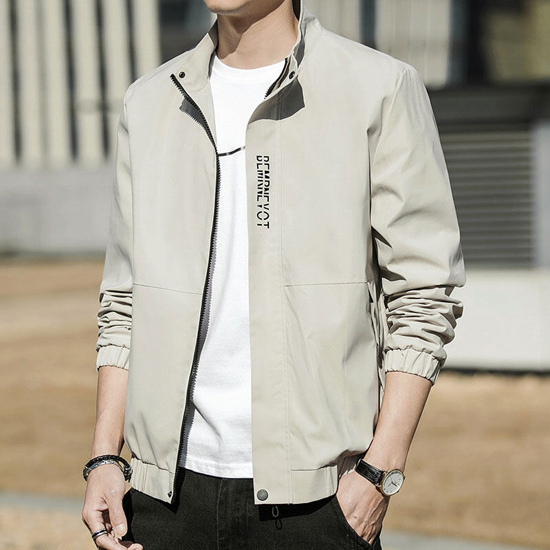 Men's Casual Jacket Trend Loose Print Men's Long Sleeve Stand Collar Jacket