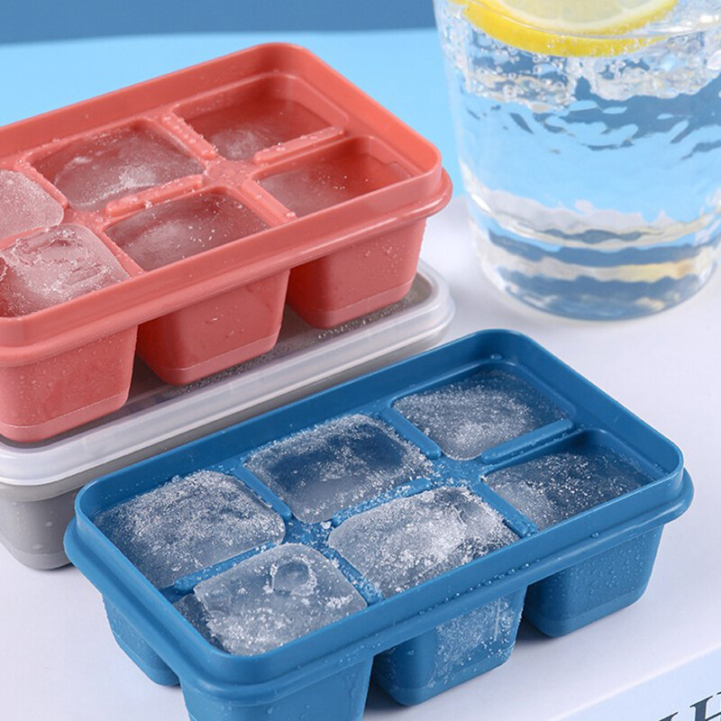 xuyongming Silicone Ice Cube Mould with DIY Lid 6 Grid Soft Bottom Cube Mold Square Tool