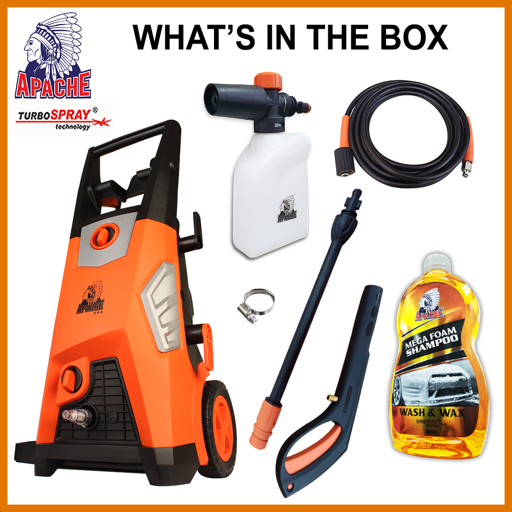 Apache Turbospray Hm6616 160 Bar High Pressure Cleaner Water Jet Pump Sprayer Washer Car Wash Machine Jet Pencuci Super Powerful Heavy Duty Motor 2 Year