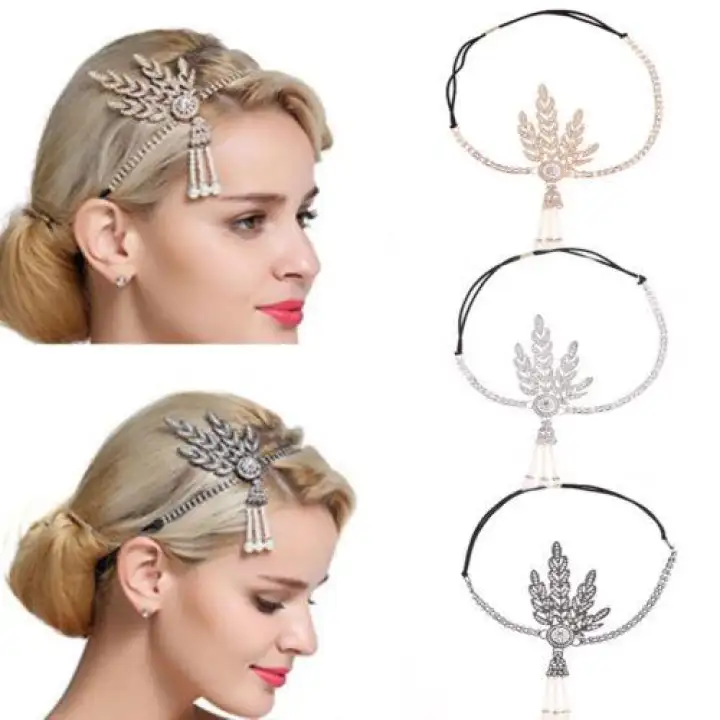 1 Pcs New Great Gatsby Headband Hat 1920 S Hair Cap Silver Ivory