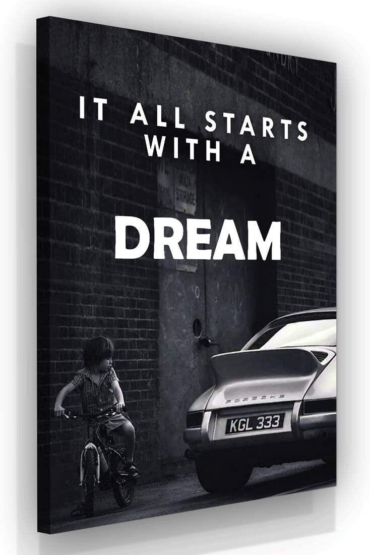 It All Starts With A Dream Motivational Wall Art Canvas Print Office Decor Inspiring Framed Prints Inspirational Porsche 911 Wall Art Decoration Quotes Lazada Singapore