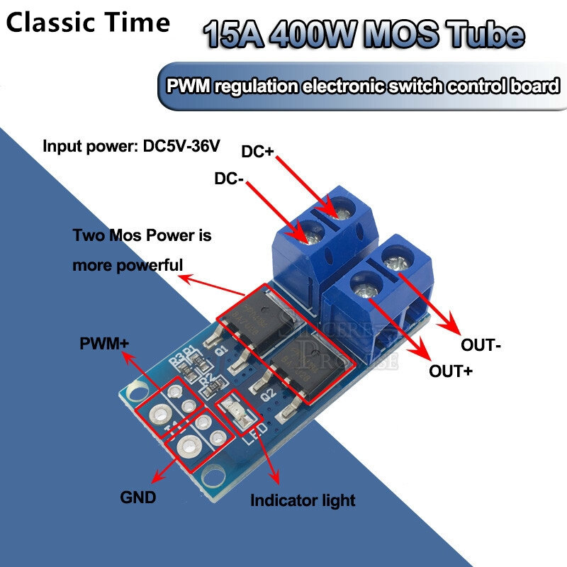 High power 15a 400w mos fet trigger switch drive module pwm regulator electronic switch control panel dc 5v-36v