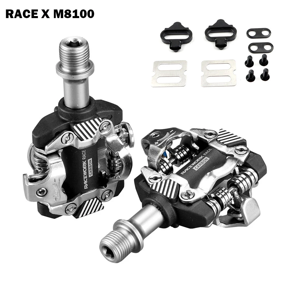 RACEWORK X-M8100 Ultra-light Pedals Bike Self-Locking SPD Pedals DU Bearing MTB Bike Pedals Die Casting Carbon Fiber Pedal