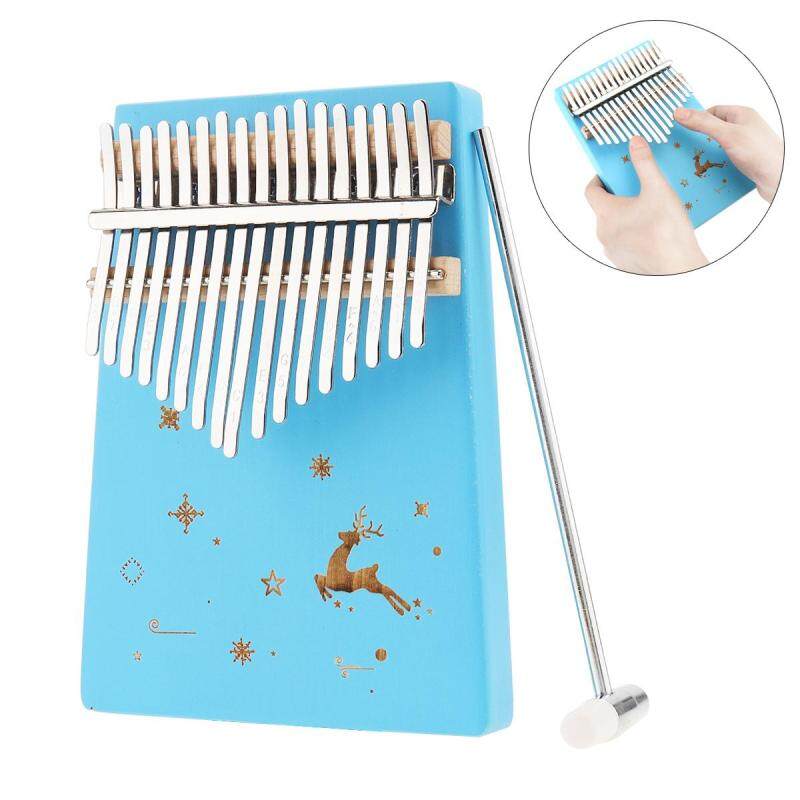 17 Phím Xanh Dương Ngón Tay Cái Đàn Piano Kalimba Tuần Lộc Tuyết Họa Tiết Chắc Chắn Đơn Ban Thông Mbira Bàn Phím Mini Nhạc Cụ
