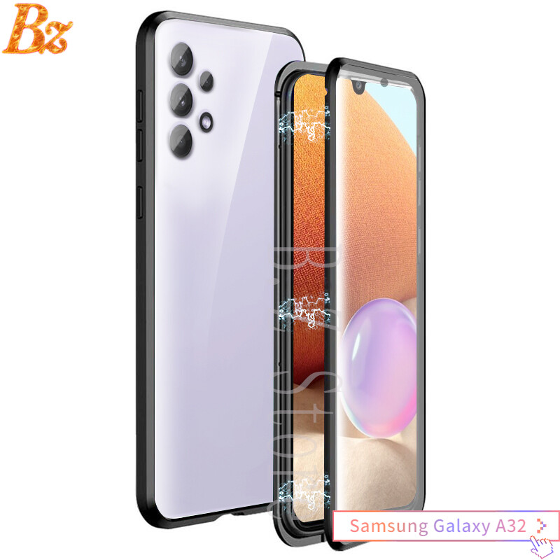 For Samsung Galaxy A32 4G / Samsung Galaxy A32 5G Magnetic Case 360 Front+Back double-sided 9H Tempered Glass Case For Samsung Galaxy A32 4G / Samsung Galaxy A32 5G 2021 Metal Bumper Case