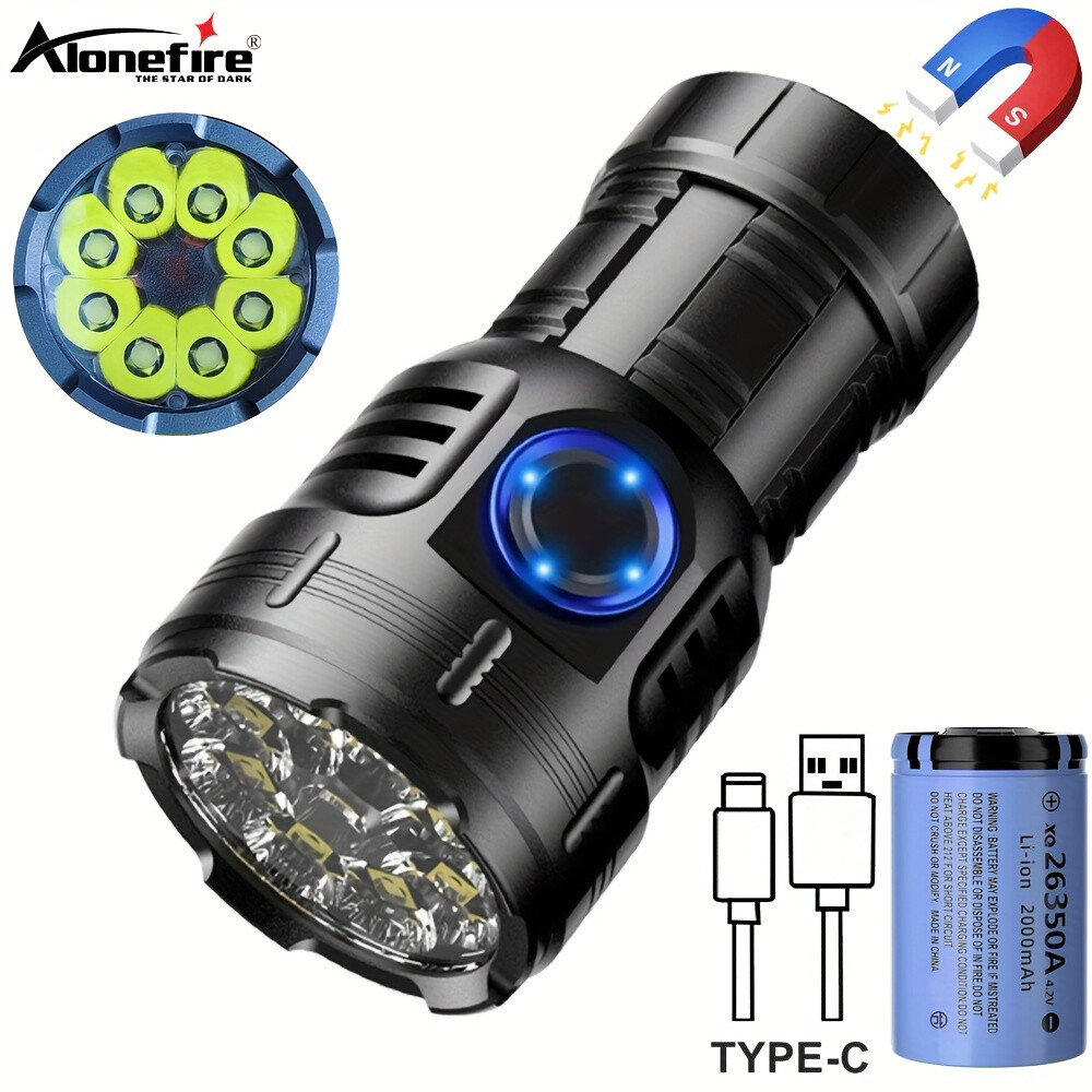 Alonefire X68 8xLED Super Bright Mini LED Flashlight Type-C USB Rechargeable Waterproof Outdoor Emergency Camping Lantern Torch