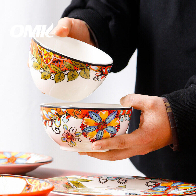 Omk phong cách Mỹ underglaze gốm bộ đồ ăn đĩa ăn tối Đĩa sâu bát đựng sa lát Bộ đồ ăn