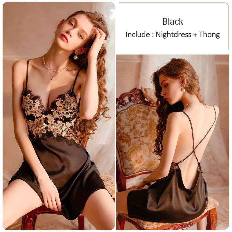Lingerie de lua de mel de Natal, pijamas sensuais femininos de renda, nova moda, camisola com suspensórios de alta qualidade, roupa de dormir quente para casa_voghion.com