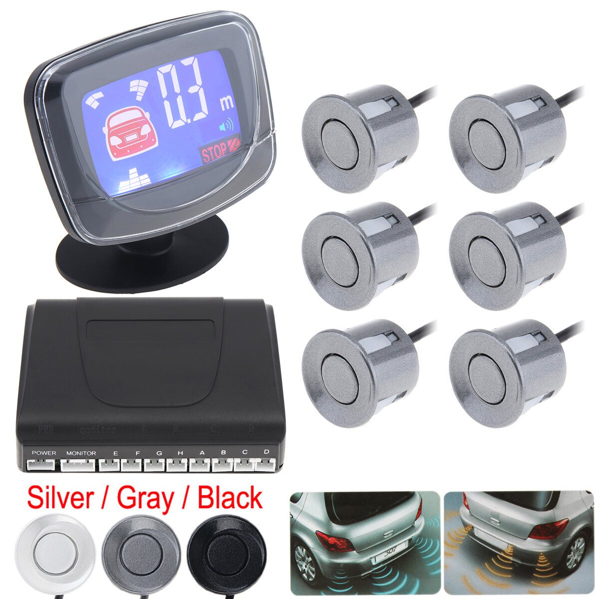 Waterproof 6x Beep Alert Rear View Car Parking Sensors With Display
