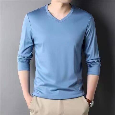 Men's Top 2022 New Purple Autumn Bottoming Shirt Men's Thin Thick Solid Color Thermal Underwear Autumn Clothes Long-sleeved T-shirt Slim Cotton Top