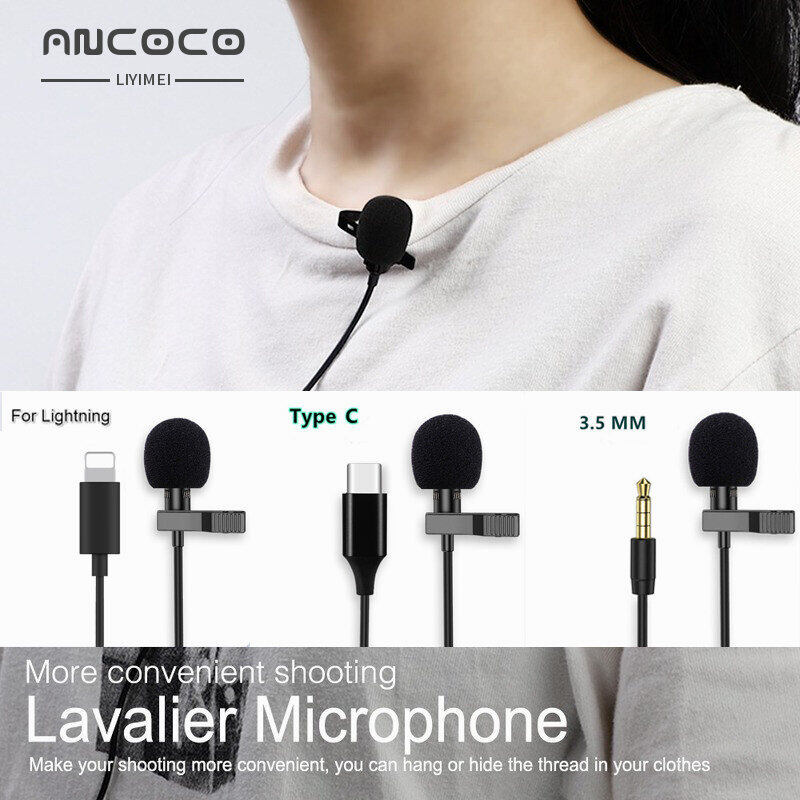Micrô Cho iPhone Mini Đa Năng Lightning Type C 3.5Mm Microfone Cho Samsung Huawei Xiaomi Lavalier Clip-On Ghi Âm Giảm Tiếng Ồn Studio Bài Giảng Micro Bên Ngoài 1.5M Âm Thanh Cáp Sạc Hoạt Động Cho PC Máy Tính Notebook Máy Tính Xách Tay