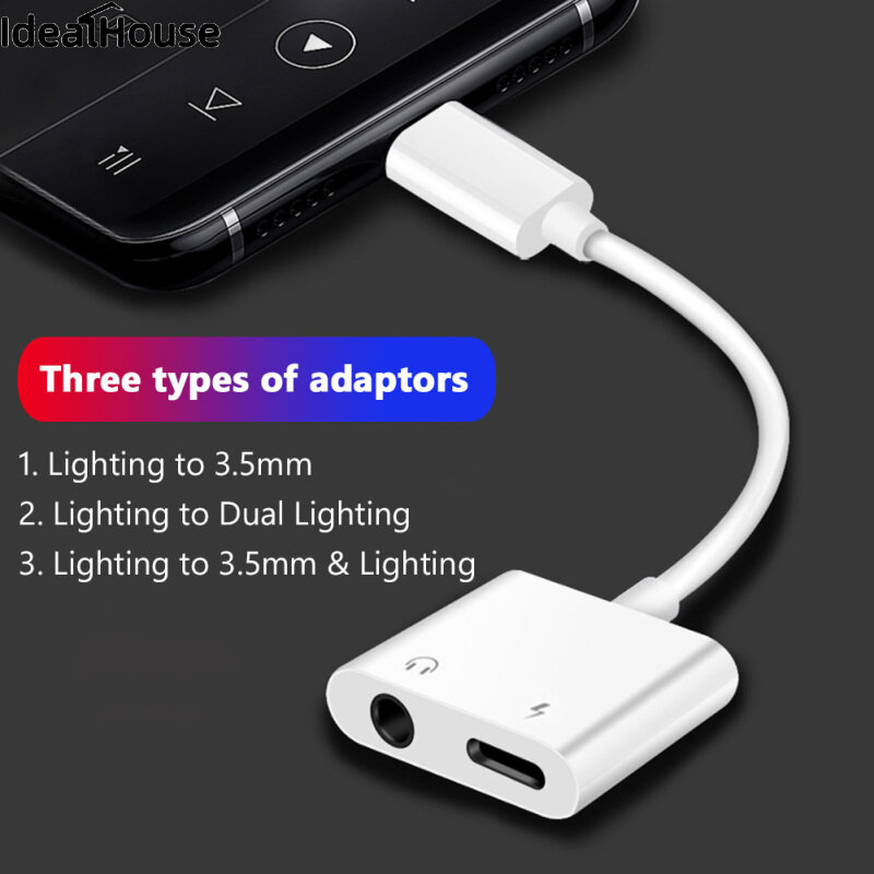 IDealHouse【ready stock】Mobile Audio Adapter 3.5mm Jack Headset Charging Connector Adapter Cable For Iphone