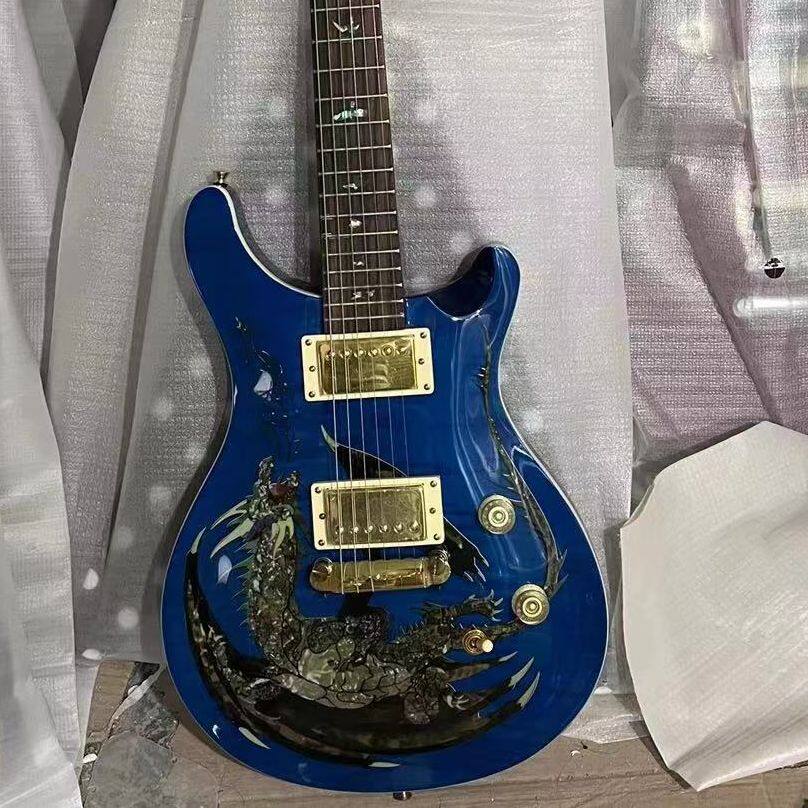 Classic PRS Custom 22 Blue Flame Maple Top Electric Guitar Real Abalone