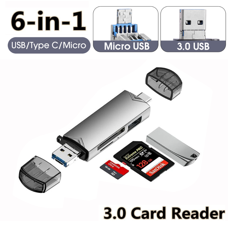 6 Trong 1 đầu đọc thẻ OTG USB3.0 Để Micro USB Type C Adapter ổ đĩa flash Thông Minh đầu đọc thẻ nhớ TF mini máy ảnh SD Cardreader