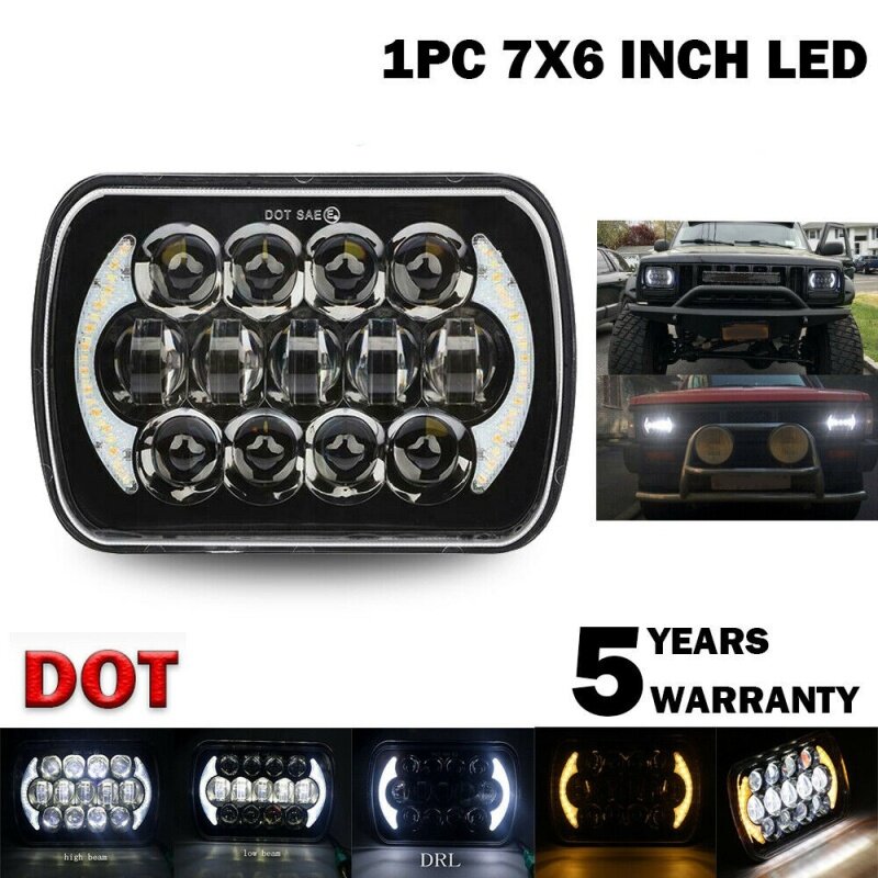 210W 5X7 Inch 7X6 Inch Projector LED Headlight DRL with H4 Harness for Chevrolet Jeep Cherokee XJ Toyota Tacoma & 88-95 Pickup 1Pcs